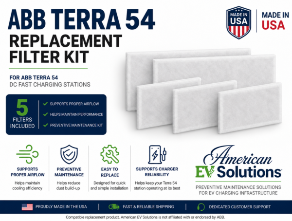 ABB Terra 54 compatible replacement filter kit with 2 inlet and 3 outlet filters by American EV Solutions.