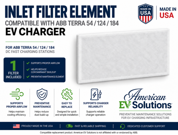 Inlet replacement filter element compatible with ABB Terra 54, Terra 124 and Terra 184 DC fast chargers