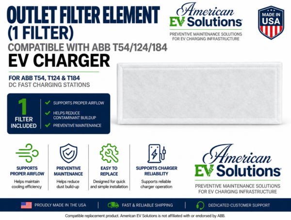 Single outlet replacement filter compatible with ABB Terra 54, Terra 124 and Terra 184 DC fast chargers