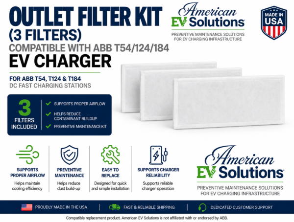 Three outlet replacement filters compatible with ABB Terra 54, Terra 124 and Terra 184 DC fast chargers